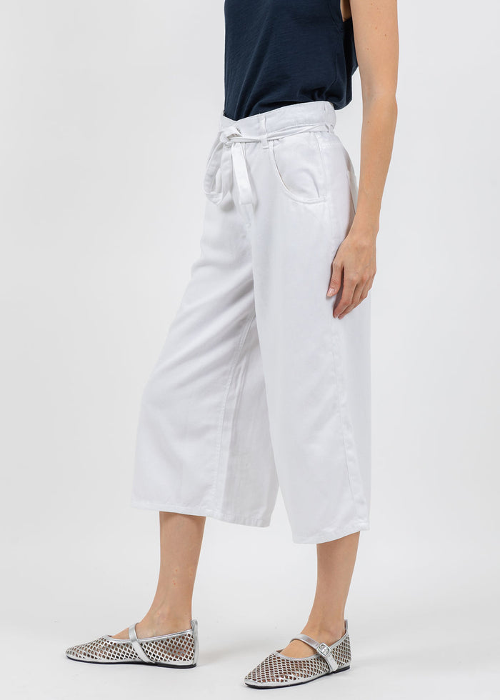 Oui Crop Wide Leg Pants in Optic White available at Barbara Katz