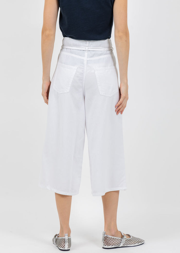 Oui Crop Wide Leg Pants in Optic White available at Barbara Katz