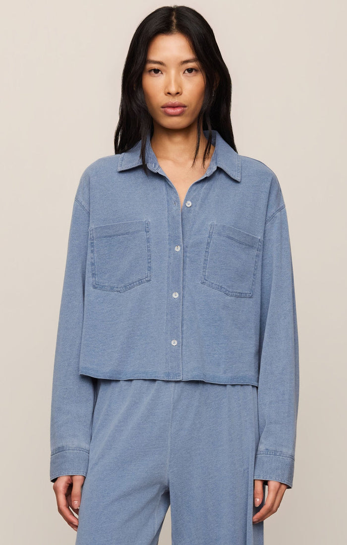 Z Supply Cropped Reese Denim Button Up in Santorini Indigo available at Barbara Katz