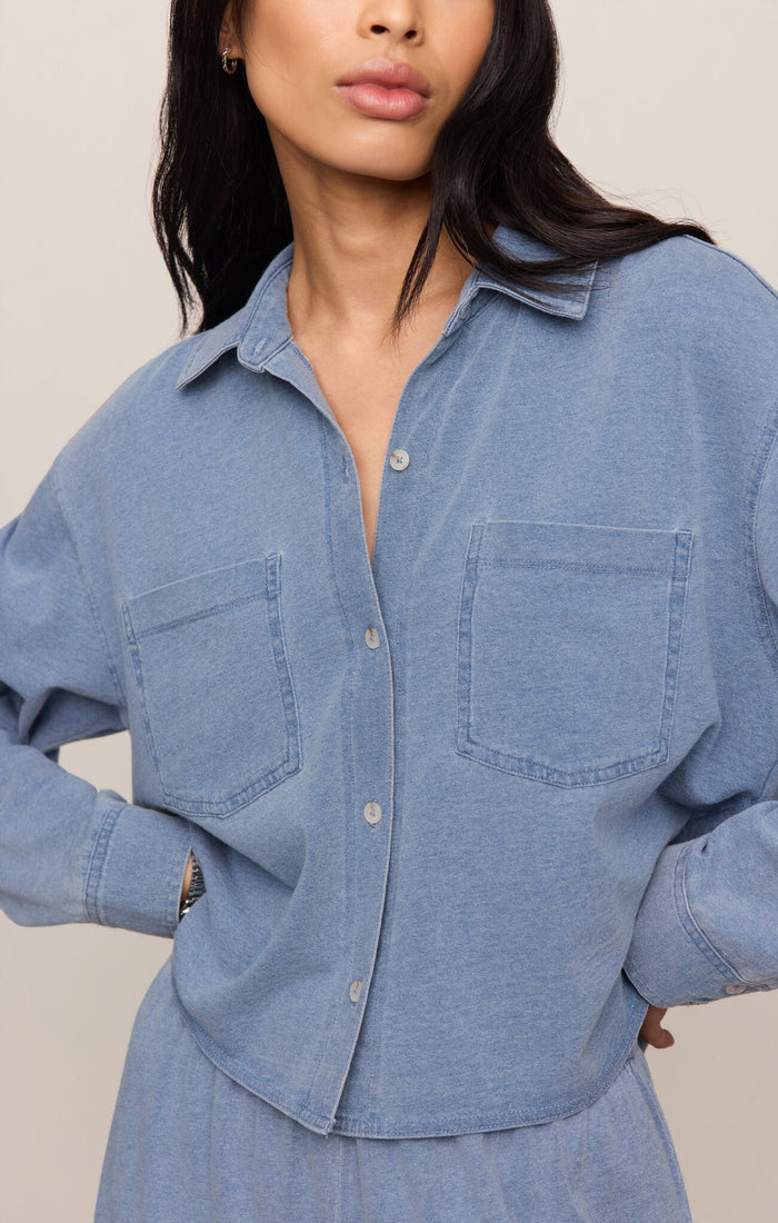 Z Supply Cropped Reese Denim Button Up in Santorini Indigo available at Barbara Katz
