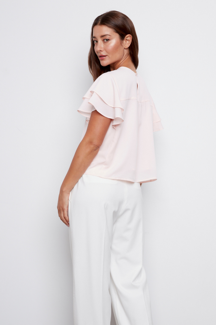 Adroit Atelier Crystelle Popover Blouse With Ruffle Detailing in Pink available at Barbara Katz
