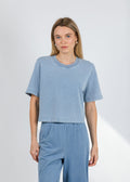 Z Supply Curran Knit Denim Sweatshirt in Ocean Air Indigo available at Barbara Katz