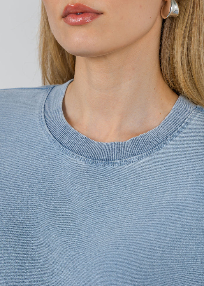 Z Supply Curran Knit Denim Sweatshirt in Ocean Air Indigo available at Barbara Katz