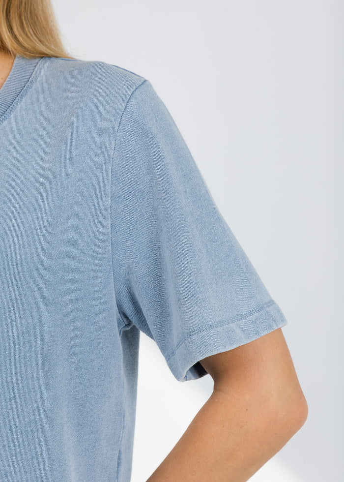 Z Supply Curran Knit Denim Sweatshirt in Ocean Air Indigo available at Barbara Katz