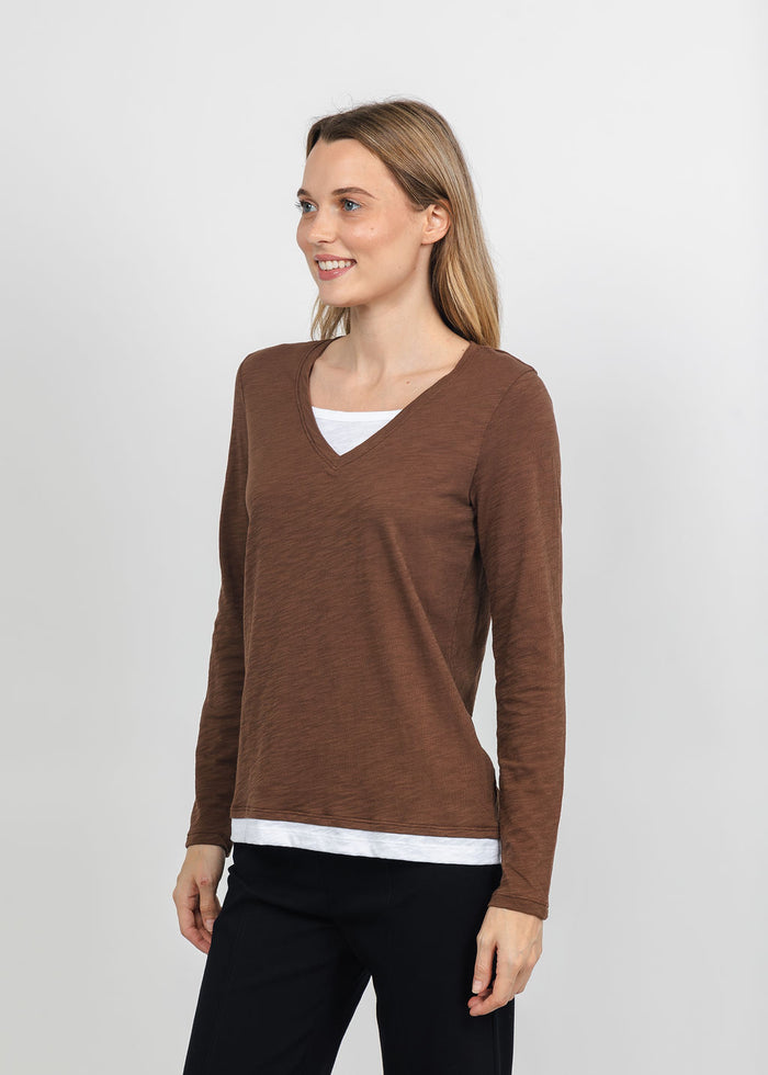 Elliott Lauren Darcy Double Layer Tee in Chocolate available at Barbara Katz