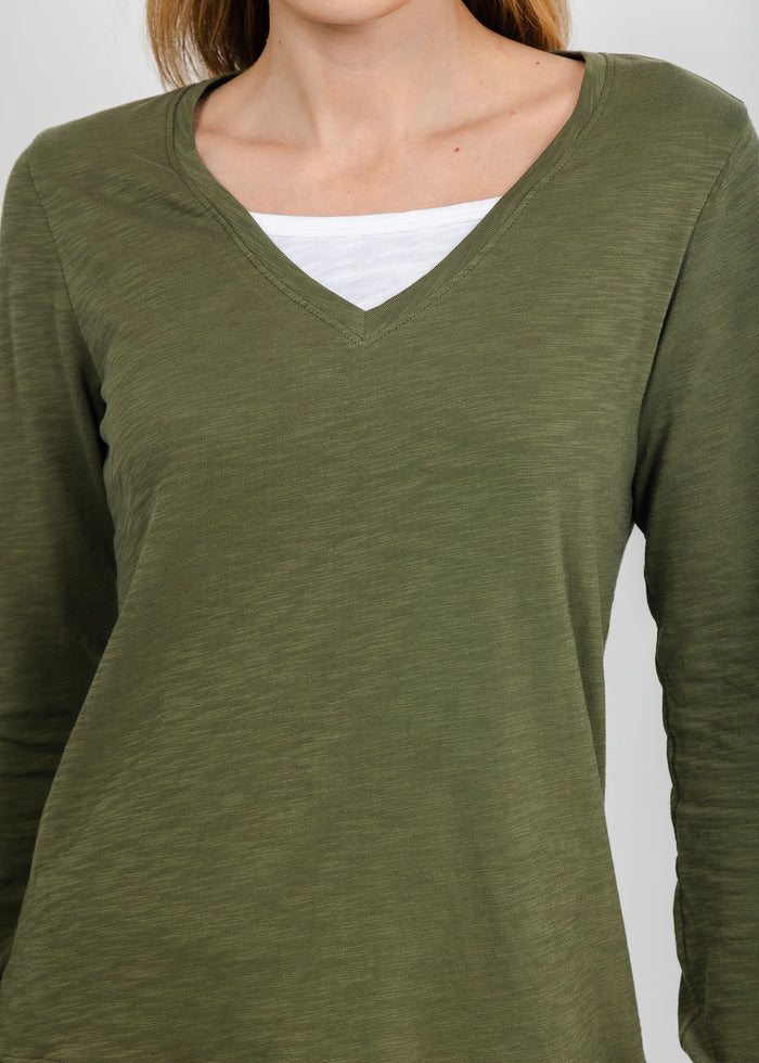 Elliott Lauren Darcy Double Layer Tee in Olive available at Barbara Katz
