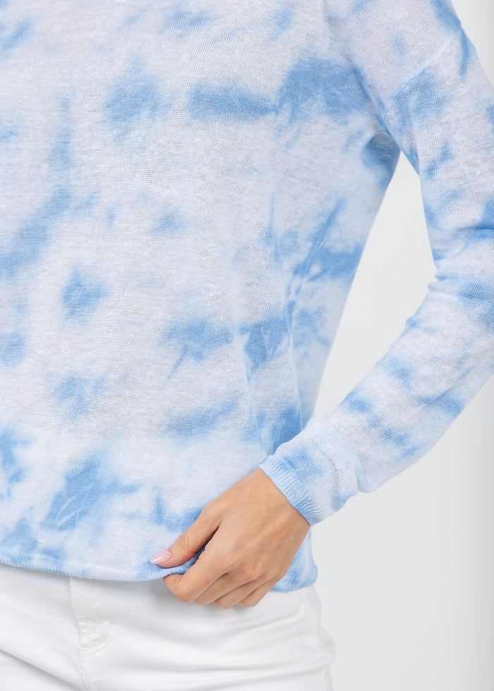 Elliott Lauren Daydreaming Printed V Neck Sweater in Chambray available at Barbara Katz