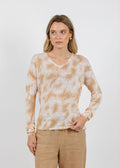 Elliott Lauren Daydreaming Printed V Neck Sweater in Latte available at Barbara Katz
