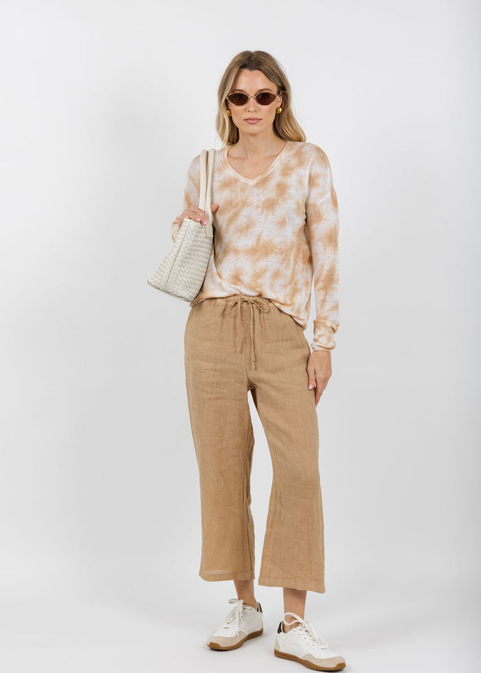 Elliott Lauren Daydreaming Printed V Neck Sweater in Latte available at Barbara Katz