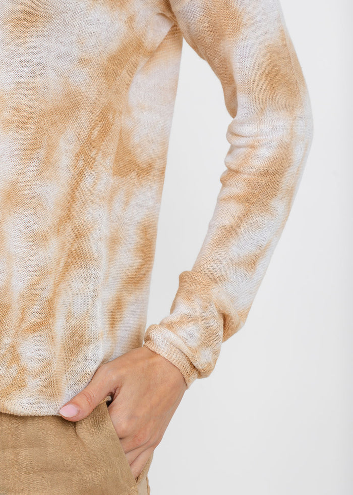 Elliott Lauren Daydreaming Printed V Neck Sweater in Latte available at Barbara Katz