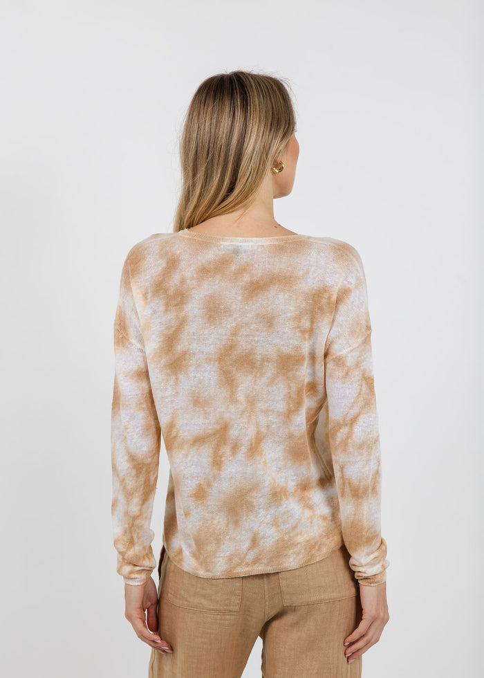 Elliott Lauren Daydreaming Printed V Neck Sweater in Latte available at Barbara Katz