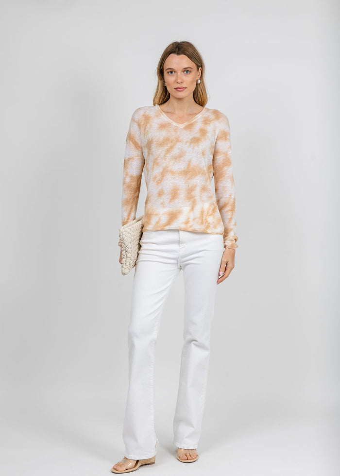 Elliott Lauren Daydreaming Printed V Neck Sweater in Latte available at Barbara Katz
