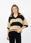 Central Park West Dean Mixed Stitch Rugby Sweater in Black/Beige available at Barbara Katz