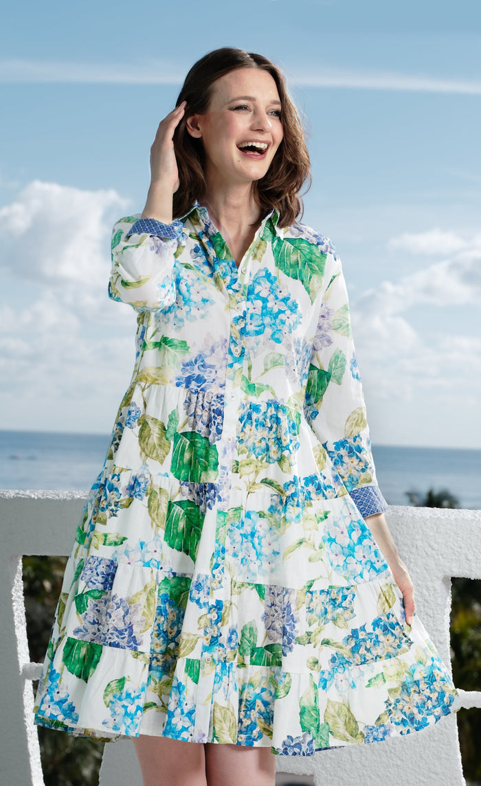 Dizzy-Lizzie Delray Dress in Hydrangeas Print available at Barbara Katz