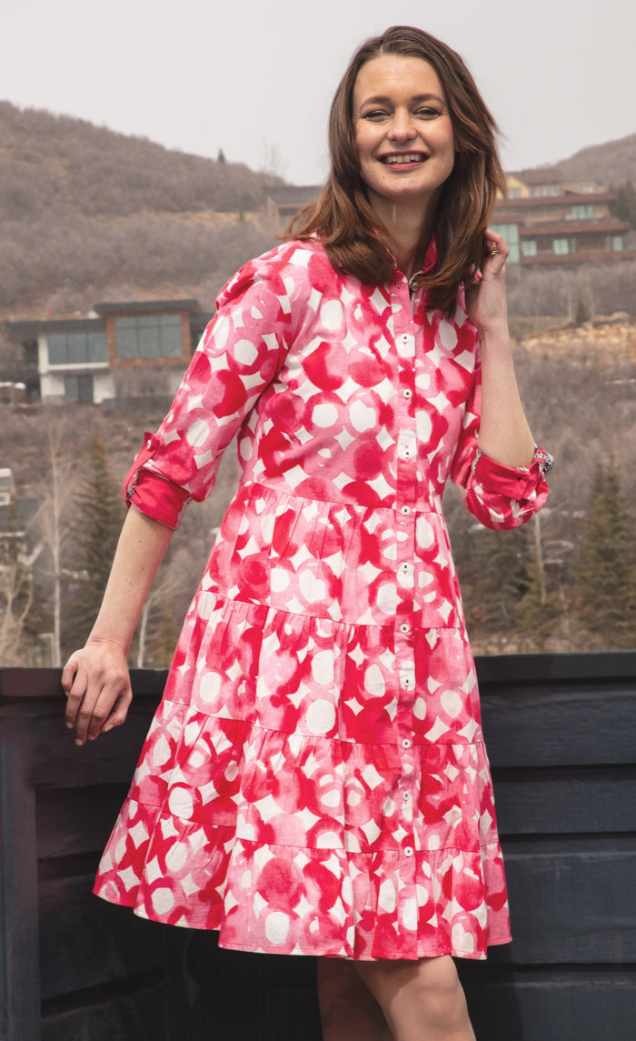 Dizzy-Lizzie Delray Dress - Pink Watercolor Print available at Barbara Katz