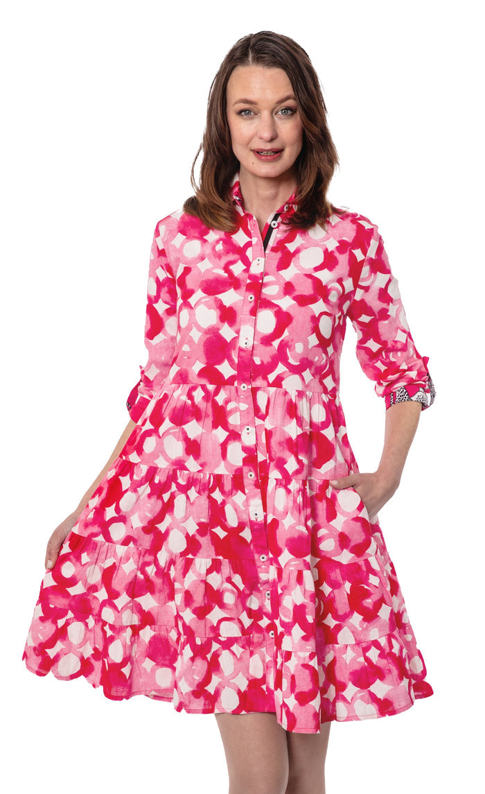 Dizzy-Lizzie Delray Dress - Pink Watercolor Print available at Barbara Katz
