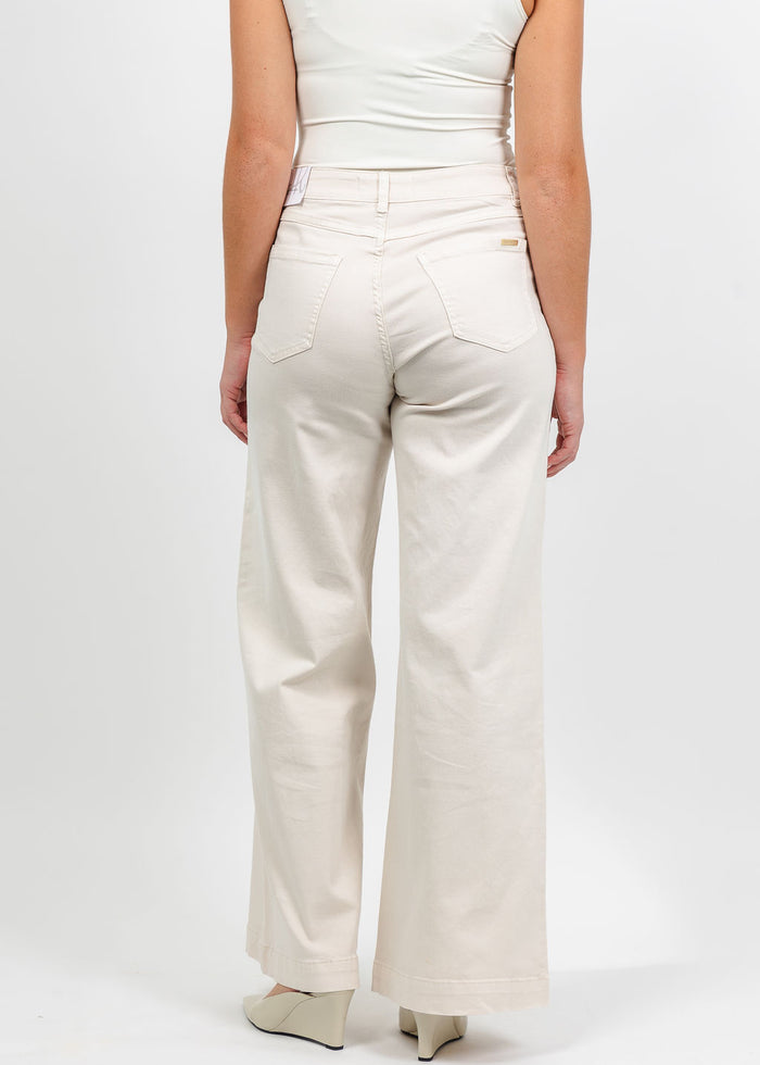 Joseph Ribkoff Featherweave Denim Palazzo Jeans in Birch available at Barbara Katz