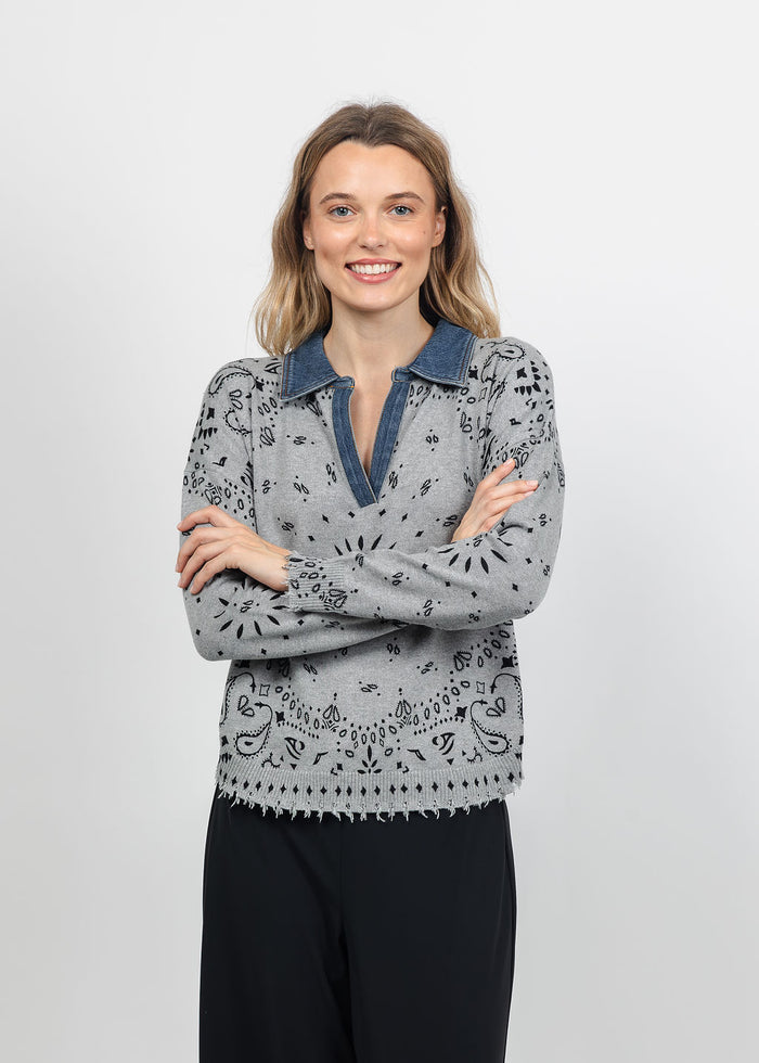 J Society Denim Collar Bandana Top in Heather available at Barbara Katz