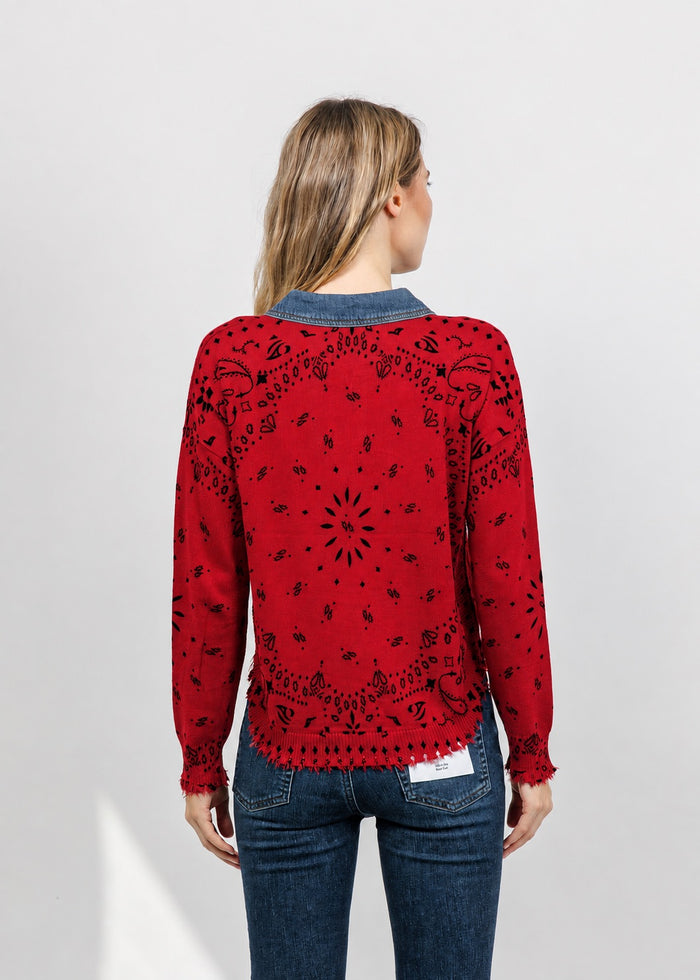 J Society Denim Collar Bandana Top in Red available at Barbara Katz