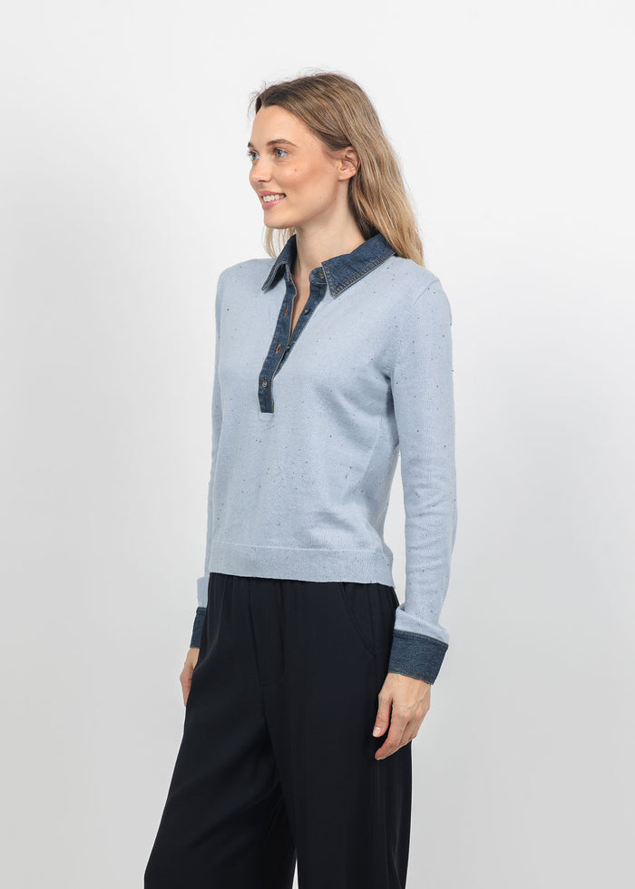 J Society Denim Collar Polo in Blue available at Barbara Katz