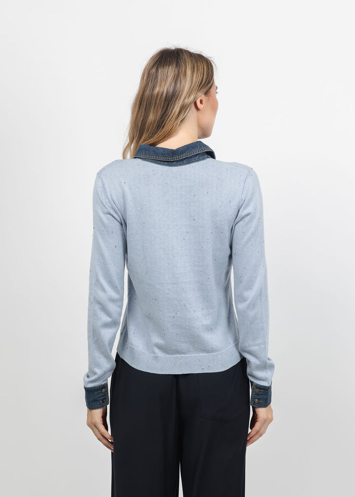 J Society Denim Collar Polo in Blue available at Barbara Katz
