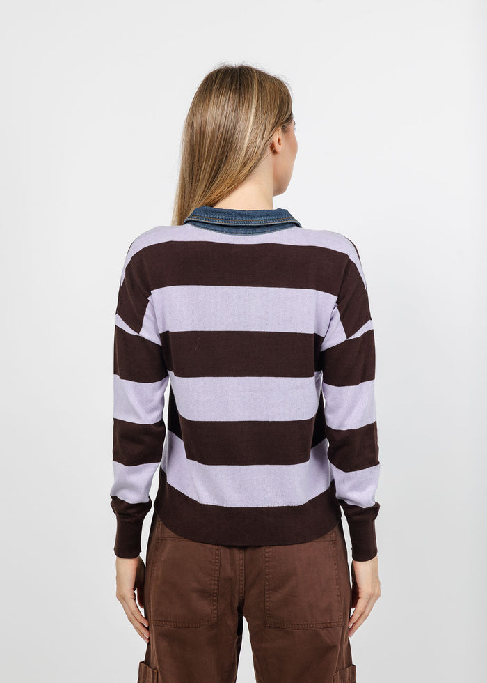 J Society Denim Collar Polo in Coffee Bean/Lilac available at Barbara Katz