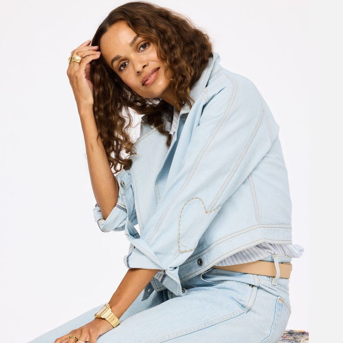 Kerri Rosenthal Denim Jacket in Light Wash available at Barbara Katz