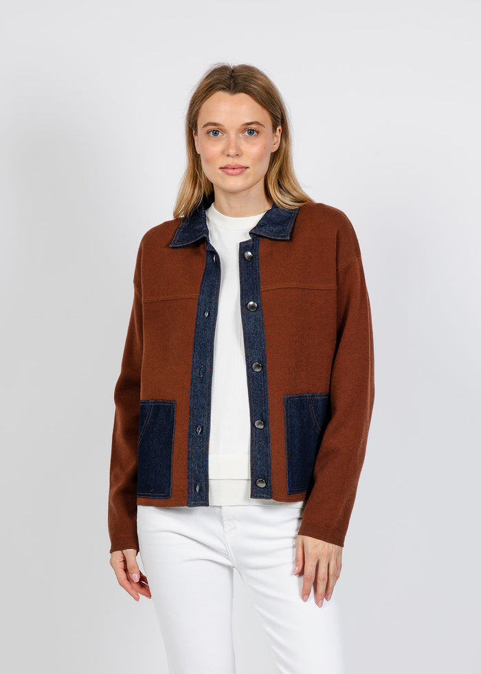 Elliott Lauren Denim Trim Jacket in Chocolate available at Barbara Katz