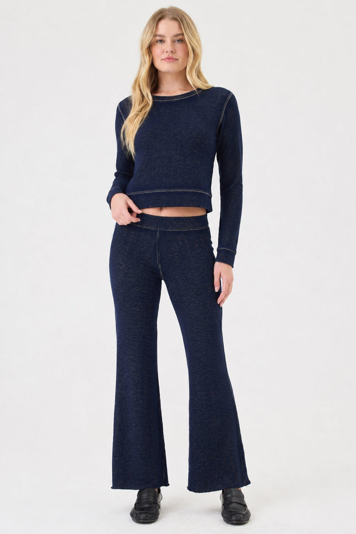 Goldie Denim Wash Crop Flare Sweatpants in Navy available at Barbara Katz