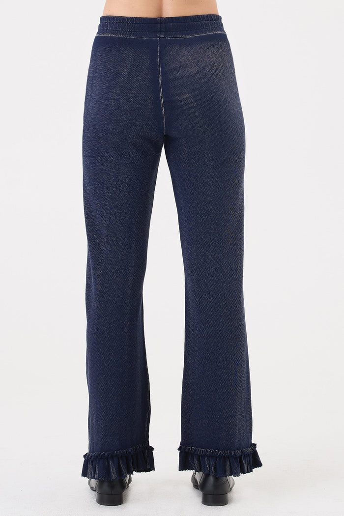 Goldie Denim Wash Ruffle Pants in Navy available at Barbara Katz