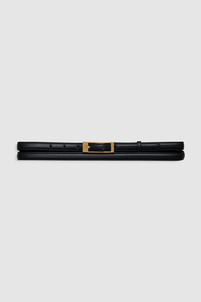 ANINE BING - Double Elly Belt Smooth Leather - Black - Front View