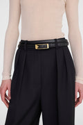 ANINE BING - Double Elly Belt Smooth Leather - Black - On model front detail view