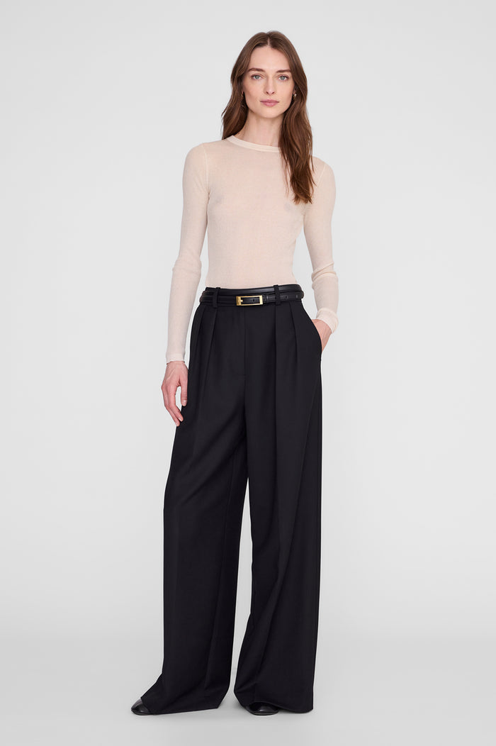 ANINE BING - Double Elly Belt Smooth Leather - Black - On Model front