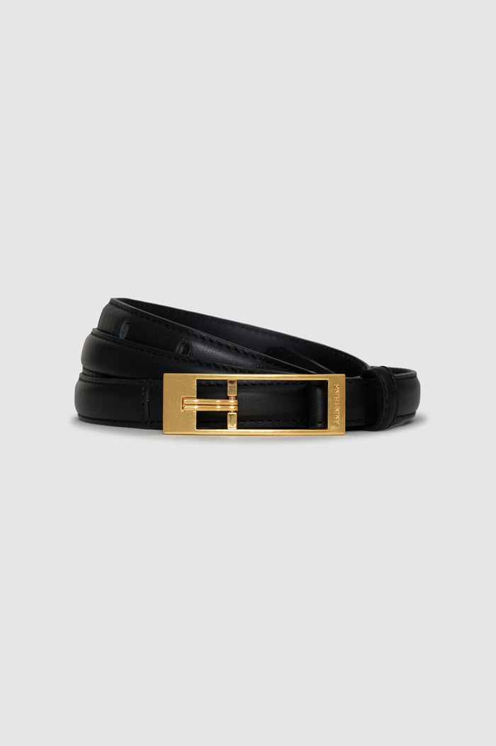 ANINE BING - Double Elly Belt Smooth Leather - Black - Rolled Up View