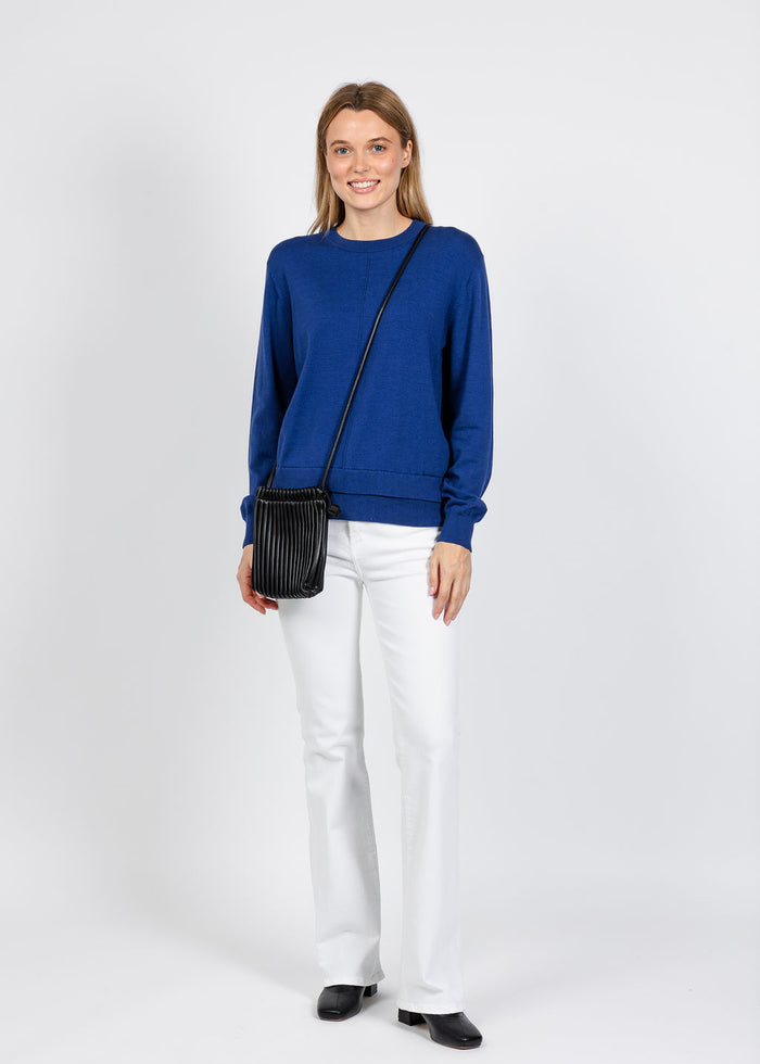 Elliott Lauren Double Hem Modal Knit Sweater in Blueberry available at Barbara Katz
