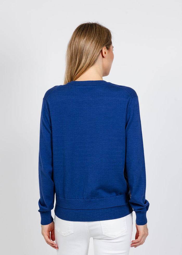 Elliott Lauren Double Hem Modal Knit Sweater in Blueberry available at Barbara Katz