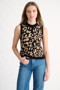 Kinross Double Knit Leopard Sleeveless Crew - Black Multi available at Barbara Katz