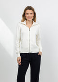 Elliott Lauren Double Zip Modal Knit Sweater in Cream available at Barbara Katz
