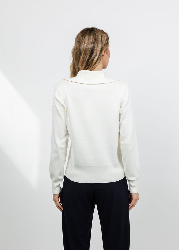 Elliott Lauren Double Zip Modal Knit Sweater in Cream available at Barbara Katz