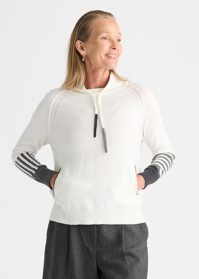 Zaket & Plover Drawcord Sweater in White available at Barbara Katz
