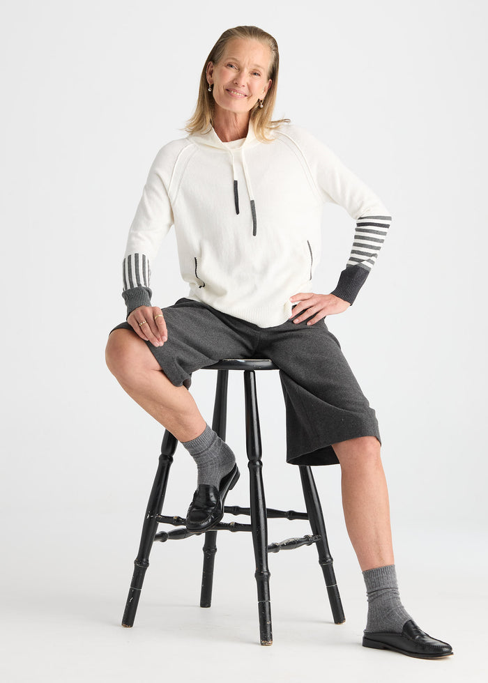 Zaket & Plover Drawcord Sweater in White available at Barbara Katz