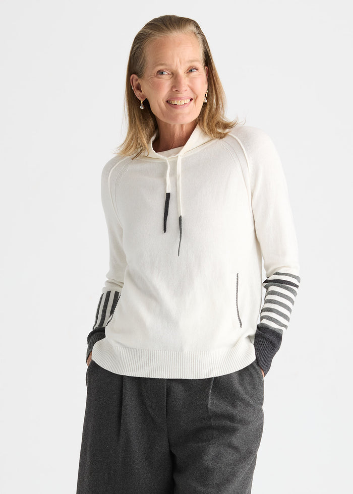 Zaket & Plover Drawcord Sweater in White available at Barbara Katz