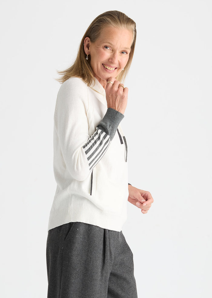 Zaket & Plover Drawcord Sweater in White available at Barbara Katz
