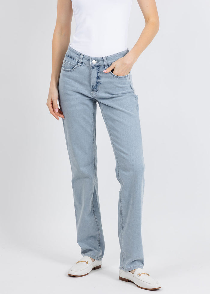 MAC Dream Straight Denim 32" in Aqua Blue available at Barbara Katz