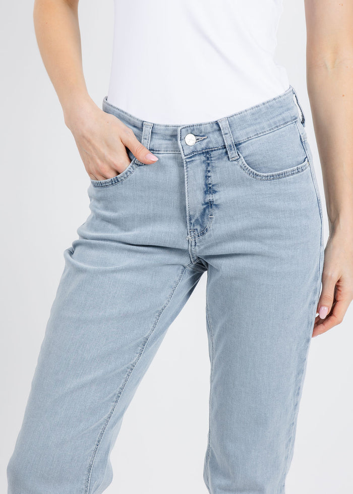 MAC Dream Straight Denim 32" in Aqua Blue available at Barbara Katz