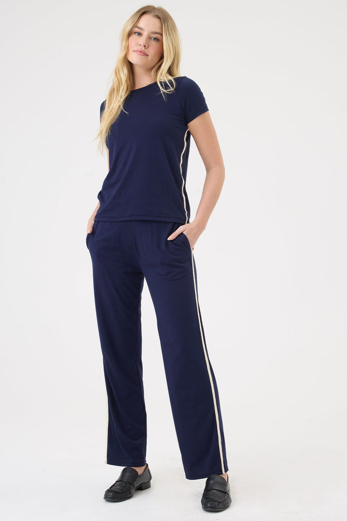 Goldie St. Tropez Tee in Navy paired with matching Goldie Easy Everyday Pants in Navy available at Barbara Katz