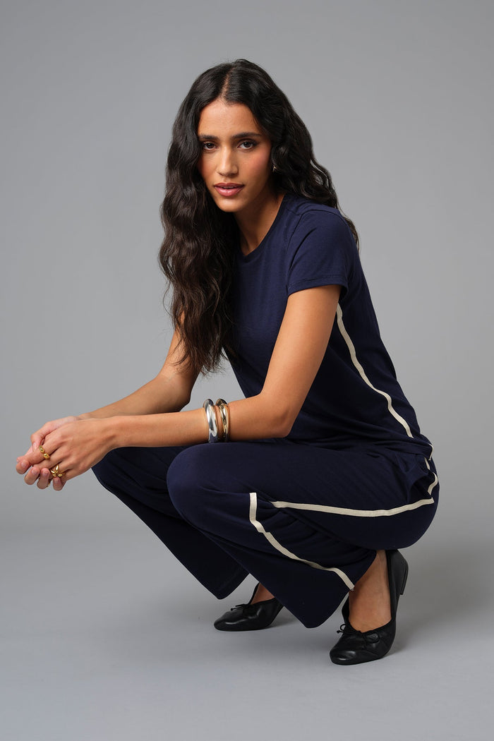 Goldie St. Tropez Tee in Navy paired with Goldie Easy Everyday Pants in Navy available at Barbara Katz