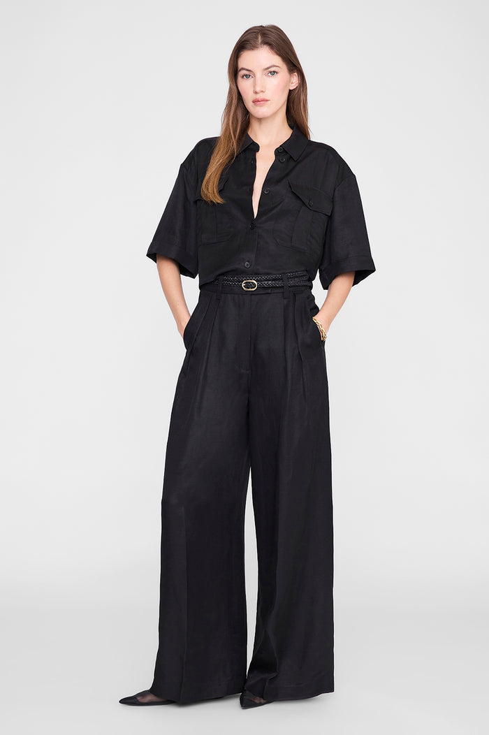ANINE BING Edith Shirt - Black Linen Blend - on model front