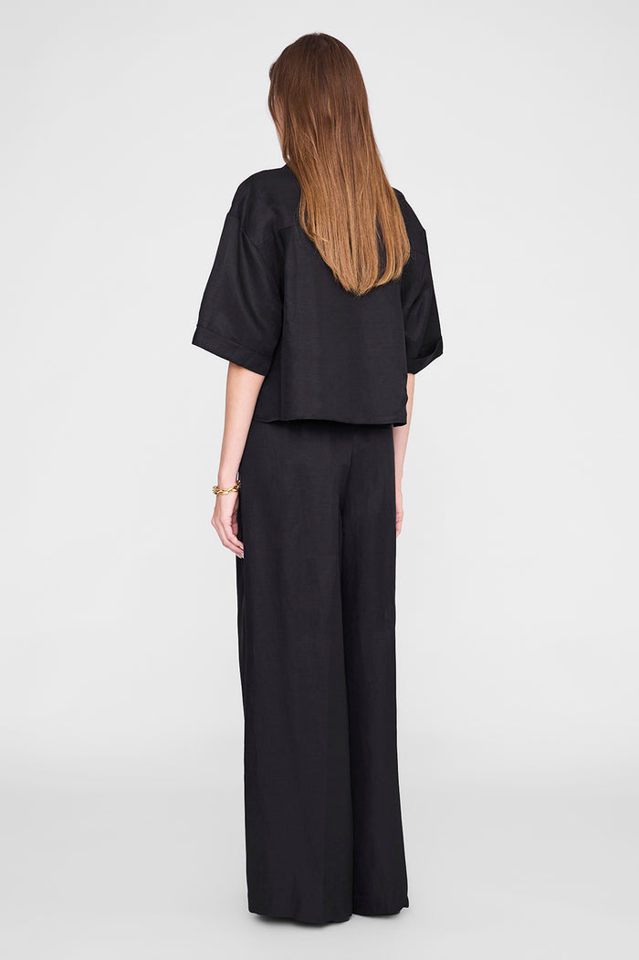 ANINE BING Edith Shirt - Black Linen Blend - on model back