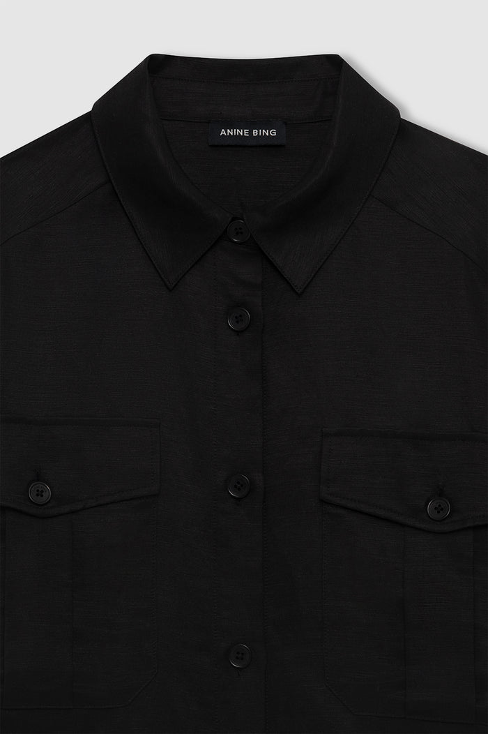 ANINE BING Edith Shirt - Black Linen Blend - detail view